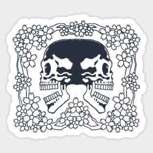 Twin Skulls and Sakura Ink Art Tattoo Retro Black Sticker